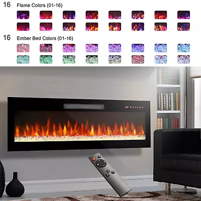 60 Inch LED Electric Fireplace Wall-Mount&Recessed Fireplace Heater With Remote  • $310.99