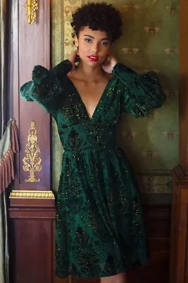 £225 • Buy Trashy Diva Silk Velvet Dress Green Gold Vintage Pinup Party Xs NWTs Gown Repro