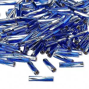 12mm Silver Lined 2 Tone Silver & Cobalt Twisted Bugle Beads Miyuki TW3934 25gm • $4.99
