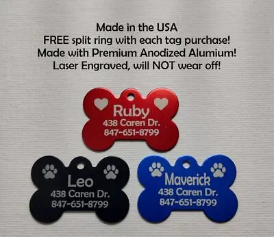 Custom Engraved Pet ID Tags For Dogs And Cats/Bone Shape And Round Shape • $1.75