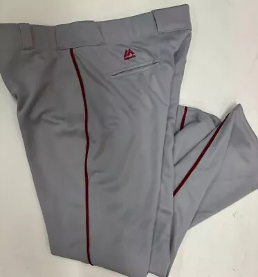 Majestic Premier Fit Baseball Pants Men's 33x27 Grey Red Piping • $24.99