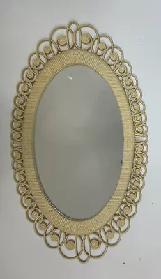 VTG 70s Faux Bamboo Rattan Oval Mirror Wall Decorative Boho Coastal • $88.99