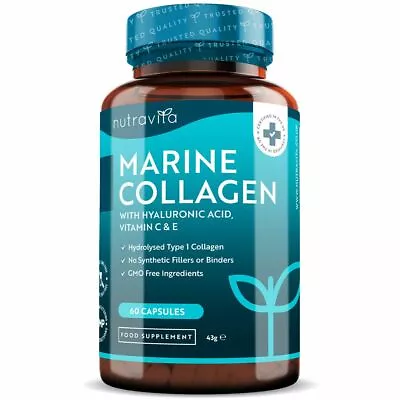 Marine Collagen 1000mg With Hyaluronic Acid Vitamin C & E - Skin Bones Joints • £14.99