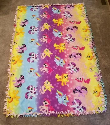 NEW My Little Pony Fleece Tie Blanket 81  L X 52  W Pink Rainbow Ombre Handmade • $50