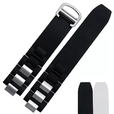 Black Rubber Strap For Cartier 21 Chronoscaph 20x10mm Steel • $29.99