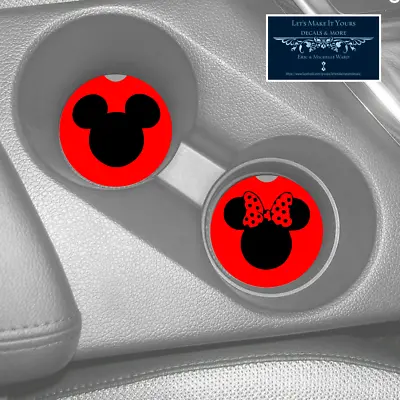 Mickey Minnie His Her Couple Custom Rubber Car Coasters Set (2) Gift • $10.57