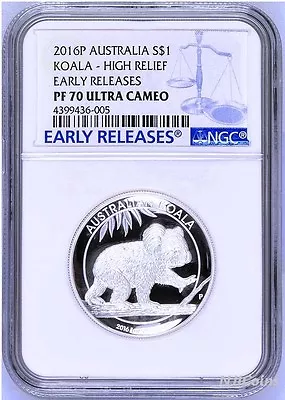 $117.99 • Buy 2016 P Australia HIGH RELIEF 1oz Silver Koala $1 Coin NGC PF70 ER LABEL COA 