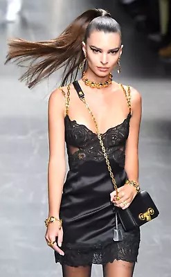 New NWT Versace 2019 Runway Black Lace Gold Cocktail Bustier Dress US 0 2 IT 38 • $1211.83