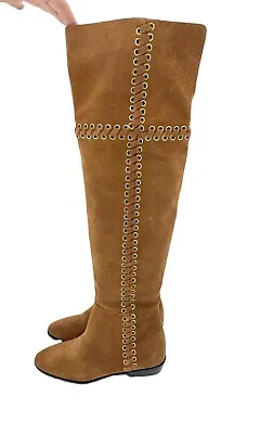 Michael Kors Boots Malin Grommet Suede Over-The-Knee Caramel SZ 6 New $395 SH06 • $149