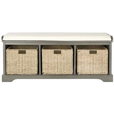SAFAVIEH Lonan Wicker Storage Bench | Grey | • $195.99