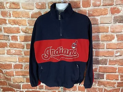 Vintage 90s Cleveland Indians Mirage Fleece Pullover - Sz M - Sweatshirt Jacket • $34.99