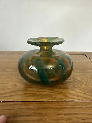 Early Vintage Medina Blue & Green Stripe Pattern Glass Vase Signed Ex Con • £34.99