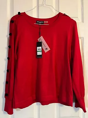 Karl Lagerfeld Red Long Sleeve Shirt Women Large NWT $79 Button Accent Sleeves • $22.99