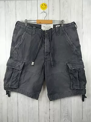 Abercrombie And Fitch Heavy Cotton Grey Distressed Cargo Shorts Size W36 • £24.99