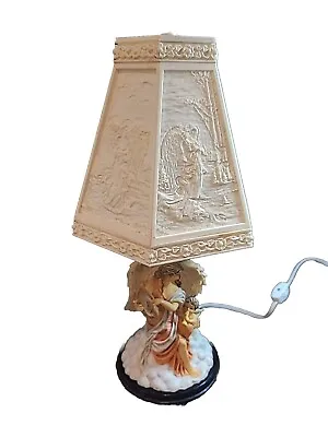 Vintage Angel Cherub Lamp 6 Panel Lithophane Lampshade W/ Finial Victorian Nice • $29.95