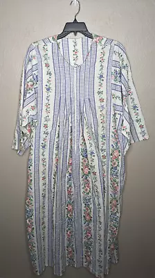 Anthony Richards Womens Plus 3X White Blue Gingham Floral 1/2 Zip Muumuu Dress • $24.99