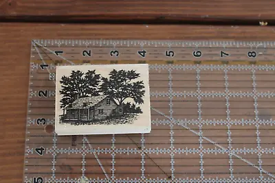 STAMPSCAPES Wood Rubber Stamp CABIN Forest House Country Trees 140E • $8