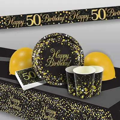 50th Birthday Party Supplies Decorations Banners Tableware Balloons Black Gold • £3