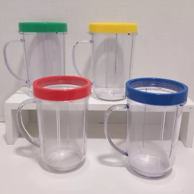 Magic Bullet Blender Replacement Parts~(4)~16 Oz Cups W/Handles & Colored Rings • $12