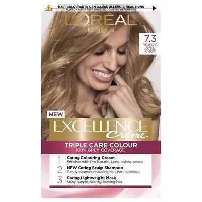 L'Oreal Excellence Creme Colour 7.3 Natural Dark Golden Blonde (3 PACKS) • £31.87