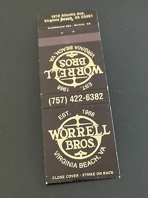 Vintage Virginia Matchbook: “Worrell Bros” Virginia Beach VA • $8.93