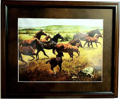 Horse Picture Mares Ans Foals Western Cowboy John Leone Matted Framed 16x20 • $67.95