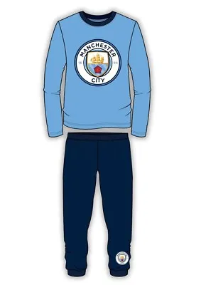 Manchester City Pyjamas Boys Long Sleeve PJs With Official Club Logo Light Blue • £6.99