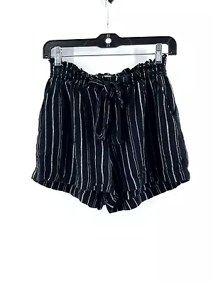 Hollister Black White Striped Pull On Paper Bag Drawstring Waist Shorts Size M • £22.79