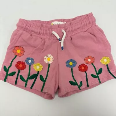 Mini Boden Sweat Shorts Floral Applique Pink Jersey Girls 5 Active Drawstring • $18