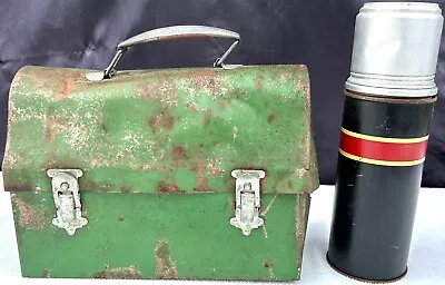 Antique Metal Coal Miners Lunchbox W/ Thermos - Well Used • $35