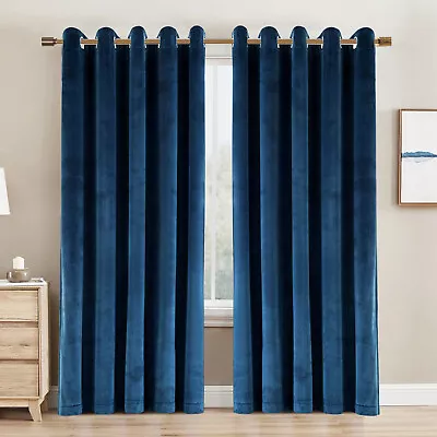 Blackout Crushed Velvet Curtains Ready Made Eyelet Pair Of Fully Lined Curtain • £17.59