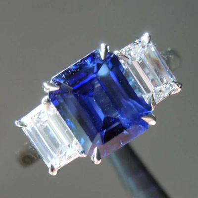 £2579.49 • Buy Sapphire Diamond Wedding Ring Solid 950 Platinum Emerald Cut 2.84 Carat Size L M