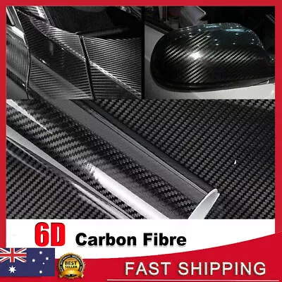 50cm X1.52M Gloss Black Carbon Fibre Fiber Vinyl Car Wrap Air Release Film 6D • $11.29
