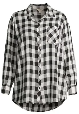 Ladies Black Plaid Pocket Button Down Shirt Size 16 New • £6.99