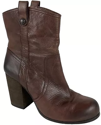 Vince Camuto Bennie Ankle Boots Burnished Brown Leather 3.75” Heel Side Zip 8.5 • $29