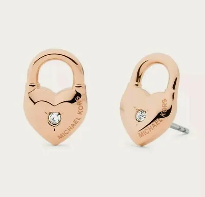 MICHAEL KORS Rose Gold Heart Lock Padlock Pave Stud Earrings MKJ7424791 MKJ7424 • $35