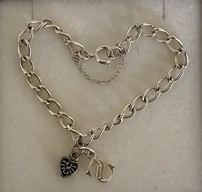 Sterling Silver Curb Link Charm Bracelet With Safety Chain & Thomas Sabo Charm • $40