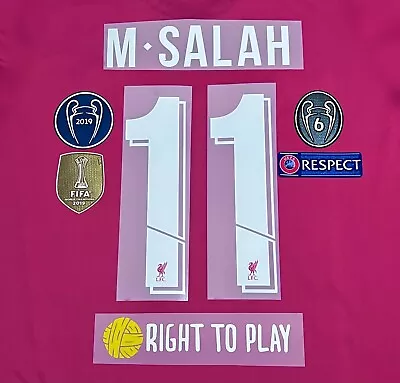 MO SALAH Nameset + Patch Set Champions League Badge Heat Transfers 2019/20 • £28