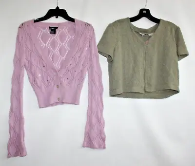 Womens Knit Tops:Lot 2 :Open Fronts V Neck Buttons Mauve/Green Women Medium/Sz 6 • $9.50