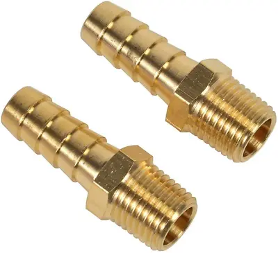 3/8  Barb To 1/4  NPT 2 Pack Brass Hose FittingMale Pipe Adapter • $9.57