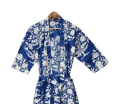 $36.29 • Buy Indian Blue Women's Clothing Floral Kimono Cotton Bath Robes Maxi Night Gown AU