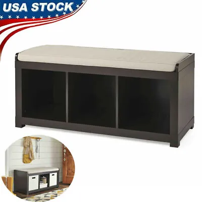 3-Cube Storage Organizer Bench Cabinet Entryway Mudroom Cushion Wood Window Seat • $87.76