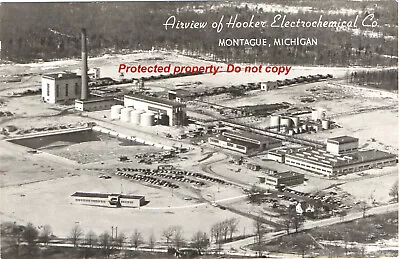 Airview Of Controversial HOOKER CHEMICAL Co. Montague Whitehall MI. 1950s RPPC • $6.95