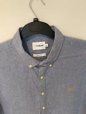 Mens Farah Short Sleeved Shirt Blue Extra Large 100% Cotton Slim Fit • £10