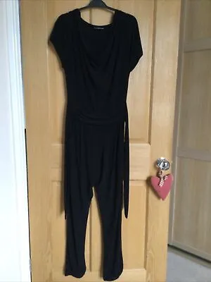 Black Cowl Neck Jump Suit - Stretch Material - Size 10 • £8