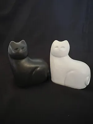 2 Ceramic Matte Black & White Cat Figurines Ying Yang • $19.99