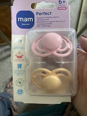 Mam Soother Perfect 6+ Months Girl X2 Baby Infant Comfort Skin Kind Dummy New • £6.75