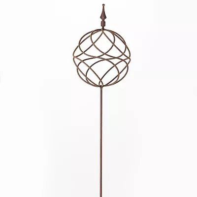 Rustic Metal Sphere Ball On Stick Garden Plant Support Rusty Decorative Ornament • £54.99