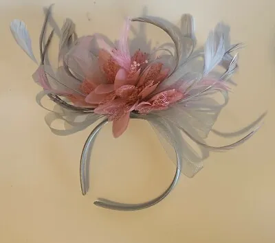 Light Silver Grey And Dusty Pink Fascinator Headband Wedding Race • £14.99