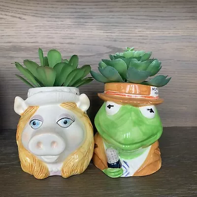 Vintage Sigma Tastesetter Ceramic Mugs Cups KERMIT FROG & MISS PIGGY Muppet News • $21.27